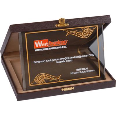 Deri Kutulu Kristal Plaket M2