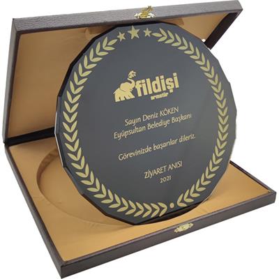 Deri Kutulu Kristal Plaket M5