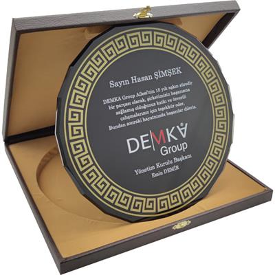 Deri Kutulu Yuvarlak Kristal Plaket M3