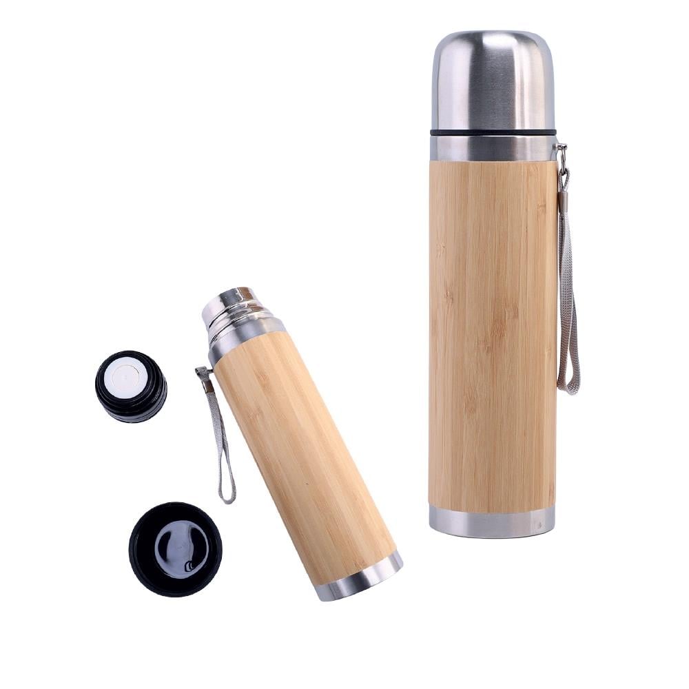 Gümüş Kapak Bambu Gövdeli Çelik Termos 450 ml