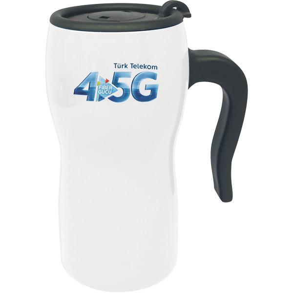Kulplu Beyaz Çelik Bardak Termos 250 ml
