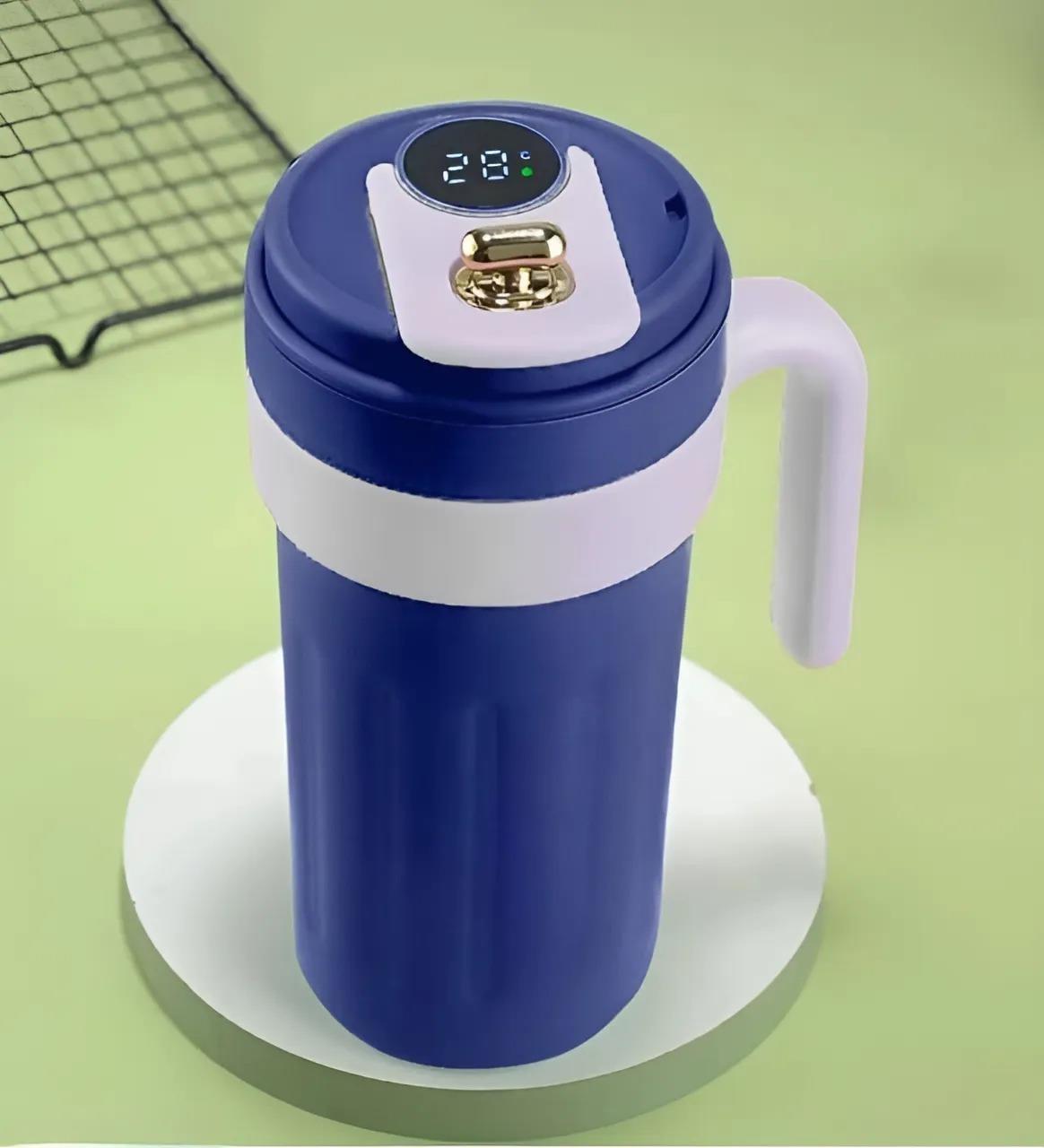 Kulplu Dijital Mavi Çelik Termos 700 ml