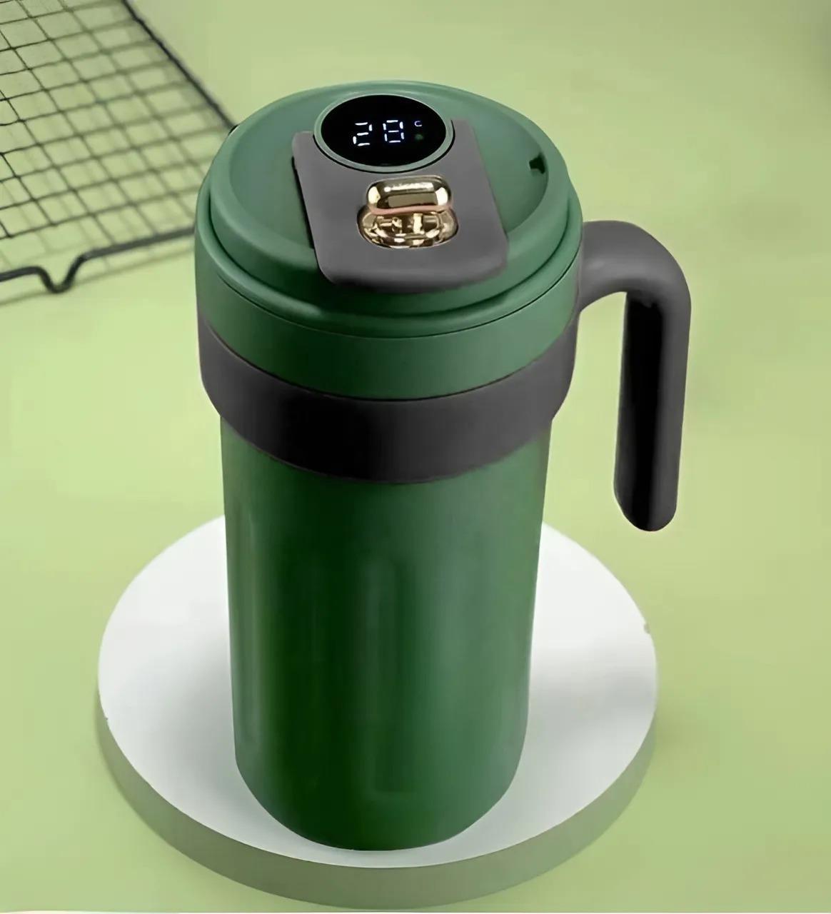 Kulplu Dijital Yeşil Çelik Termos 700 ml
