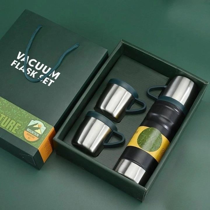 Luks 3'lü Siyah Çelik Termos 680 ml