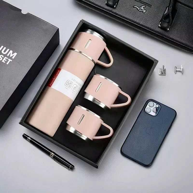 Pembe 3'lü Çelik Termos Set 500 ml