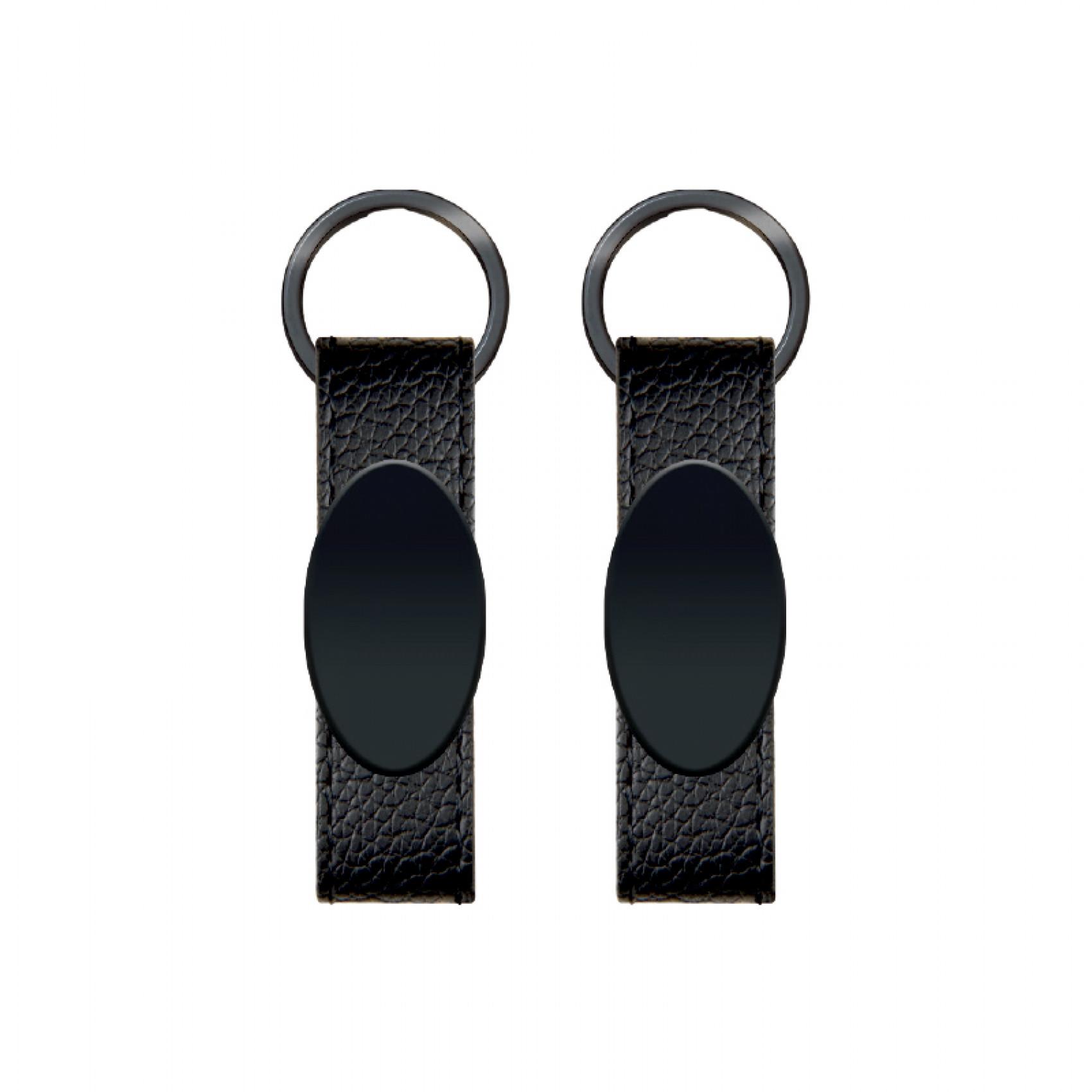 Siyah Oval Metal Detaylı Suni Deri Anahtarlık
