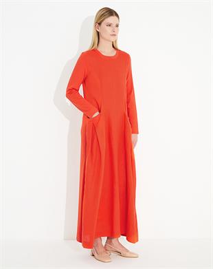 Long Dress with Knitwear Linen Pockets T23Y-4045