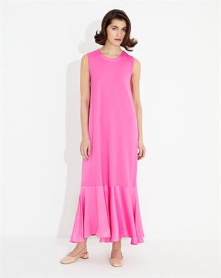 Satin Detailed Knitwear Sleeveless Long Dress T23Y-4046 