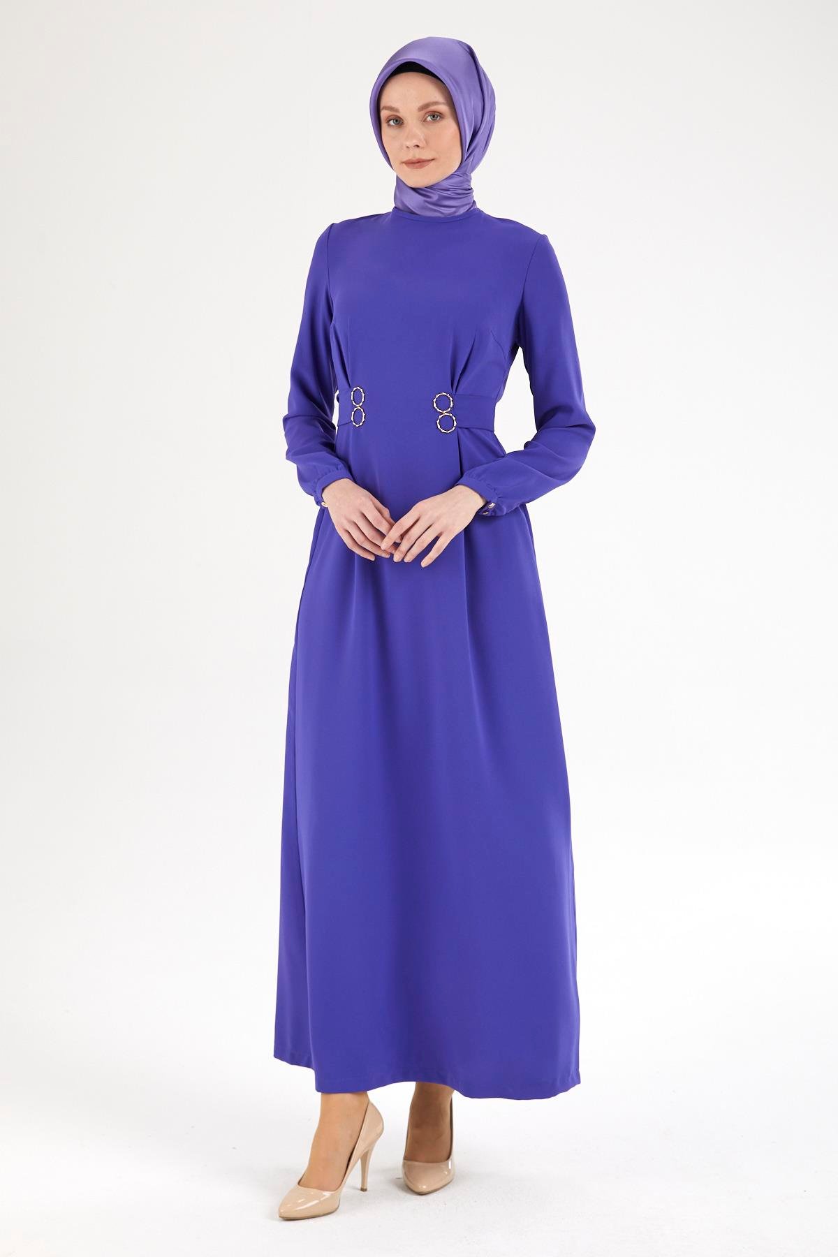 ARMİNE TREND Belden Halka Desenli Elbise-Morcivert 25YT926