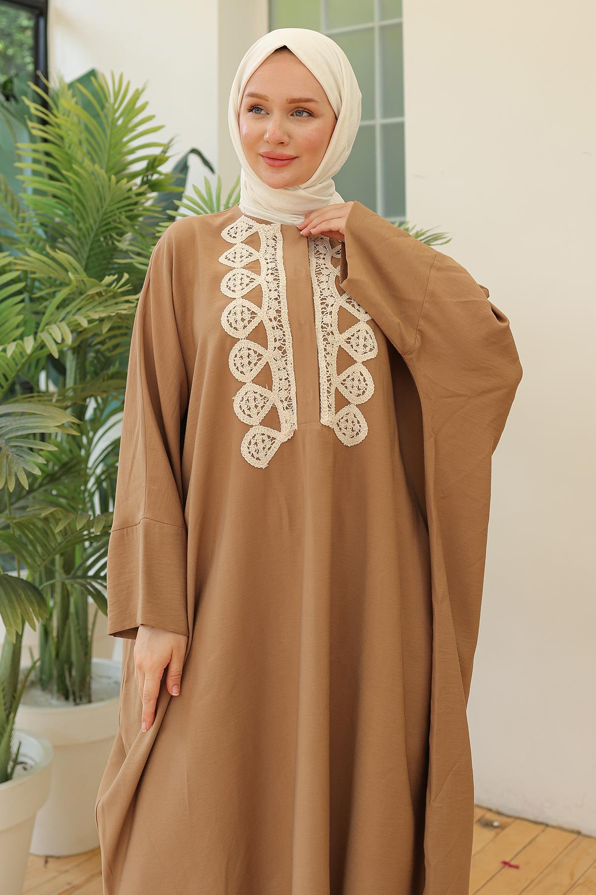 ARMİNE TREND Dantel Desenli Salaş Kesim Tunik Camel 24YT463