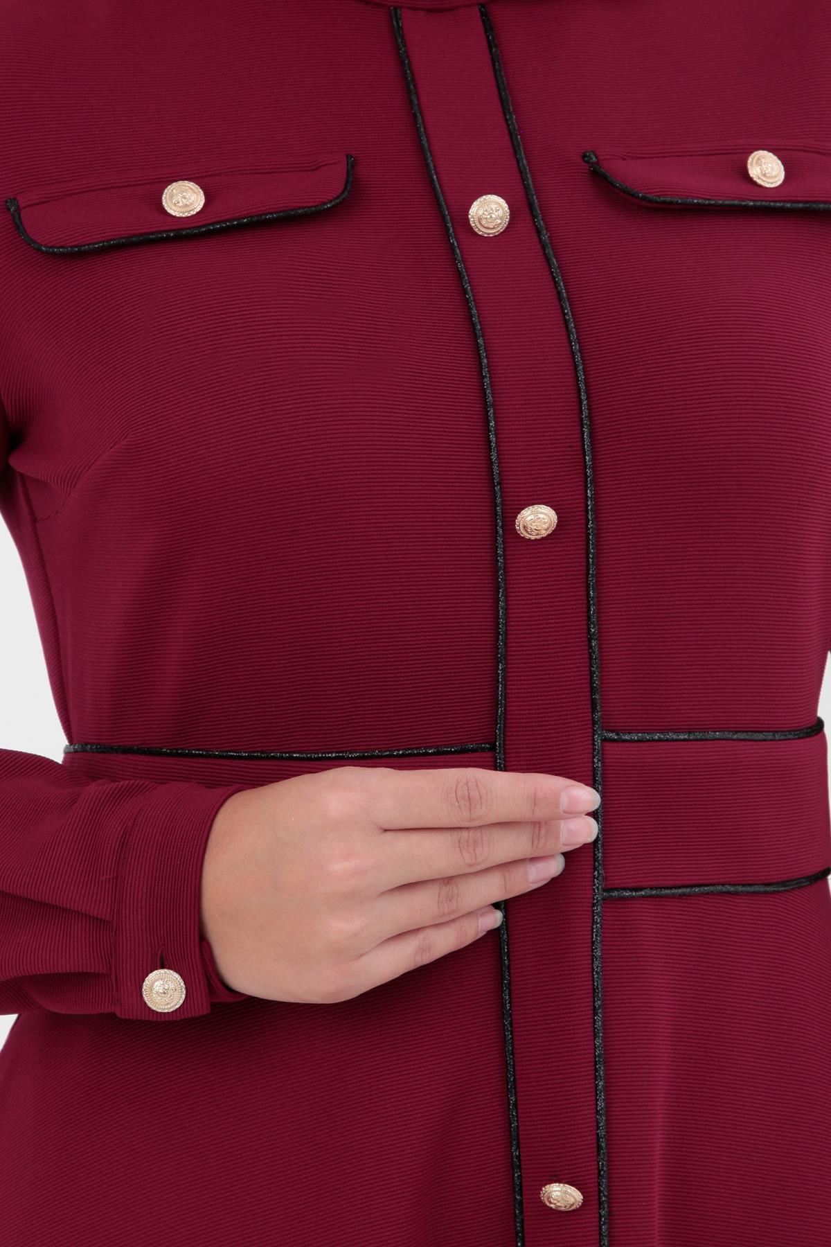 ARMİNE TREND Düğme Aksesuarlı Arkadan Fermuarlı Örme Kumaş Elbise-Bordo 23KT902 ARMİNE TREND Düğme Aksesuarlı Arkadan Fermuarlı Örme Kumaş Elbise-Bordo 23KT902