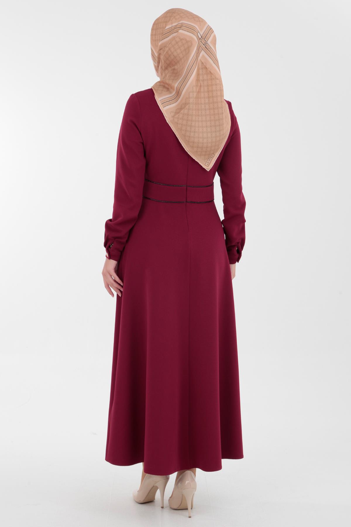 ARMİNE TREND Düğme Aksesuarlı Arkadan Fermuarlı Örme Kumaş Elbise-Bordo 23KT902 ARMİNE TREND Düğme Aksesuarlı Arkadan Fermuarlı Örme Kumaş Elbise-Bordo 23KT902