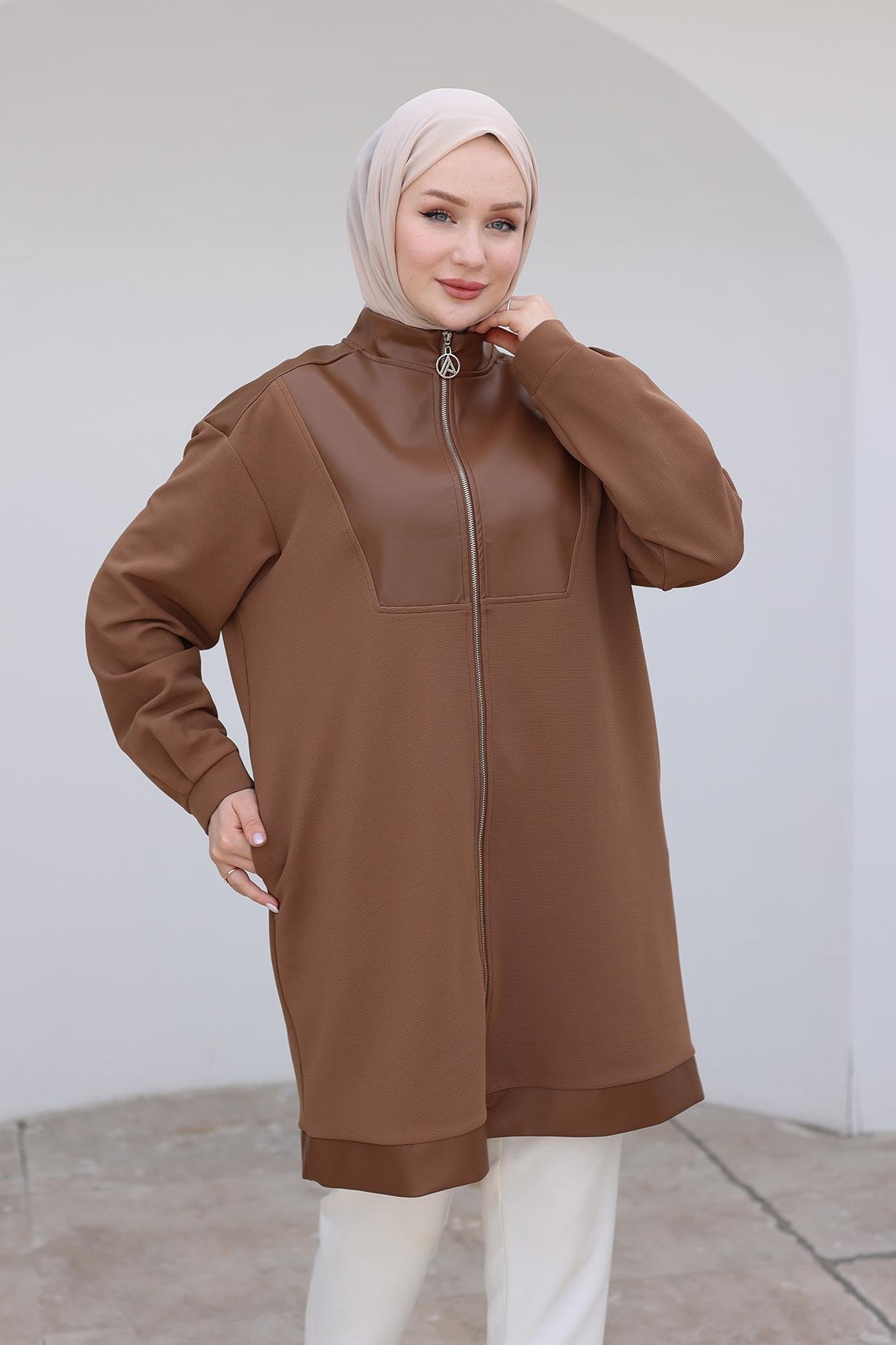 ARMİNE TREND Fermuarlı Deri Detaylı Tunik-Camel 24KT452 ARMİNE TREND Fermuarlı Deri Detaylı Tunik-Camel 24KT452