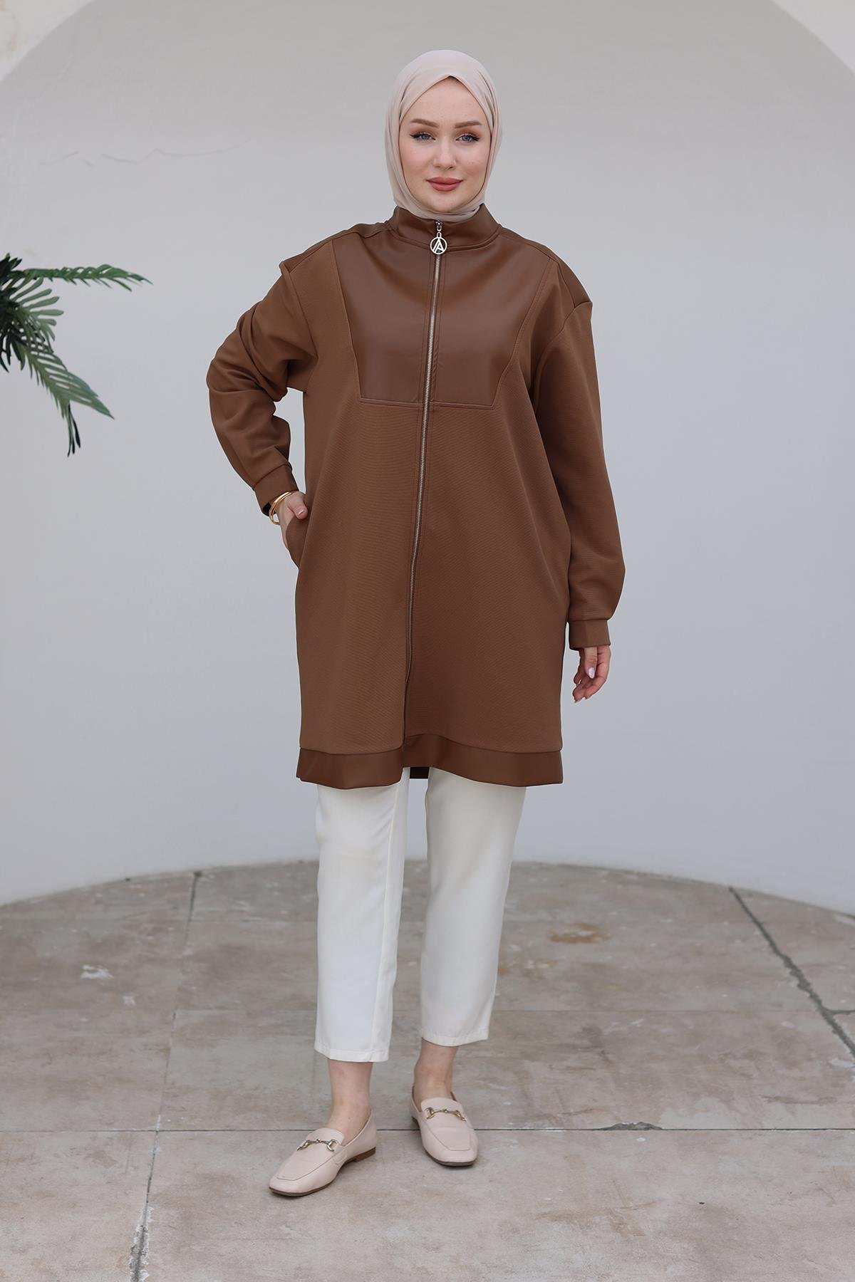 ARMİNE TREND Fermuarlı Deri Detaylı Tunik-Camel 24KT452 ARMİNE TREND Fermuarlı Deri Detaylı Tunik-Camel 24KT452