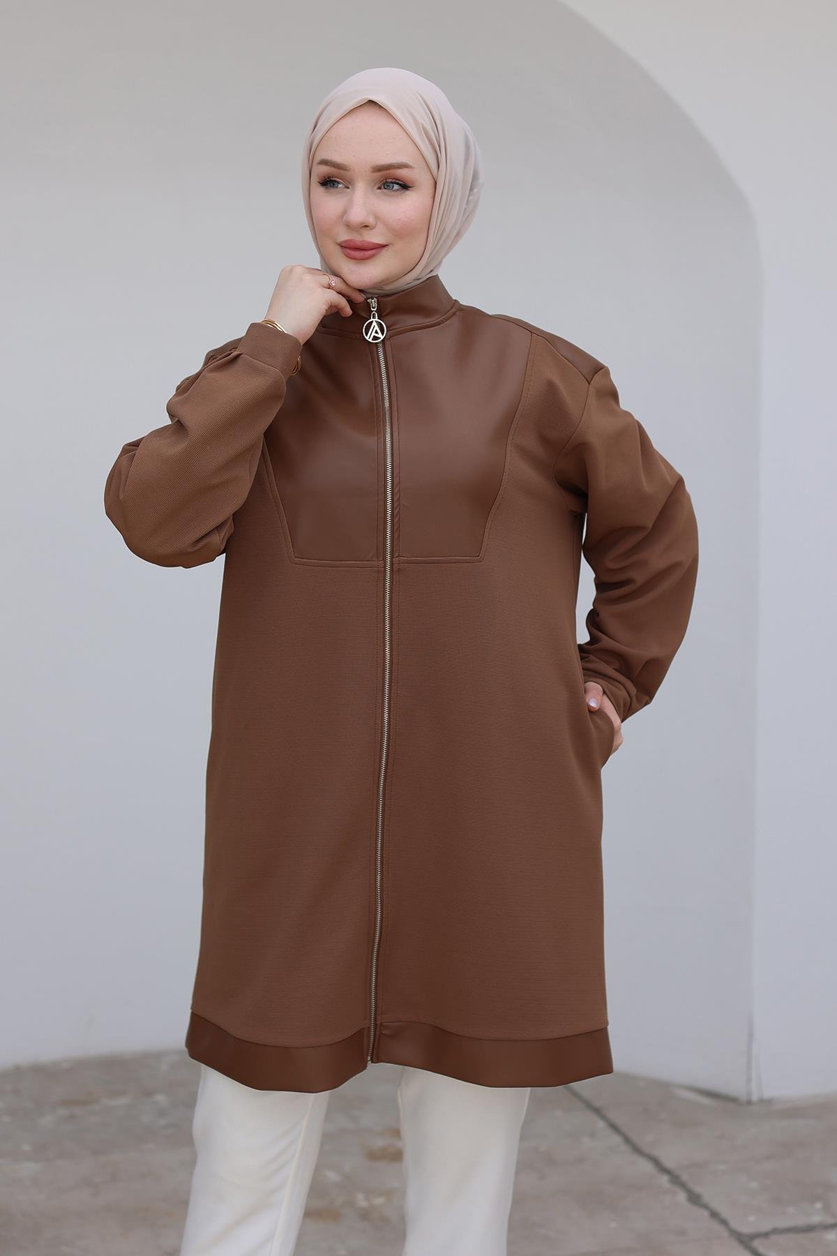 ARMİNE TREND Fermuarlı Deri Detaylı Tunik-Camel 24KT452 ARMİNE TREND Fermuarlı Deri Detaylı Tunik-Camel 24KT452