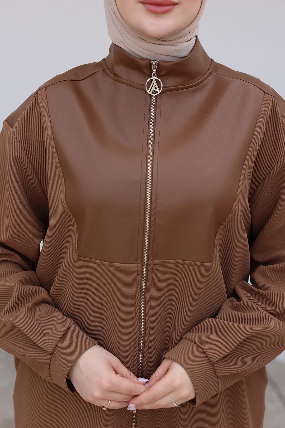 ARMİNE TREND Fermuarlı Deri Detaylı Tunik-Camel 24KT452 ARMİNE TREND Fermuarlı Deri Detaylı Tunik-Camel 24KT452
