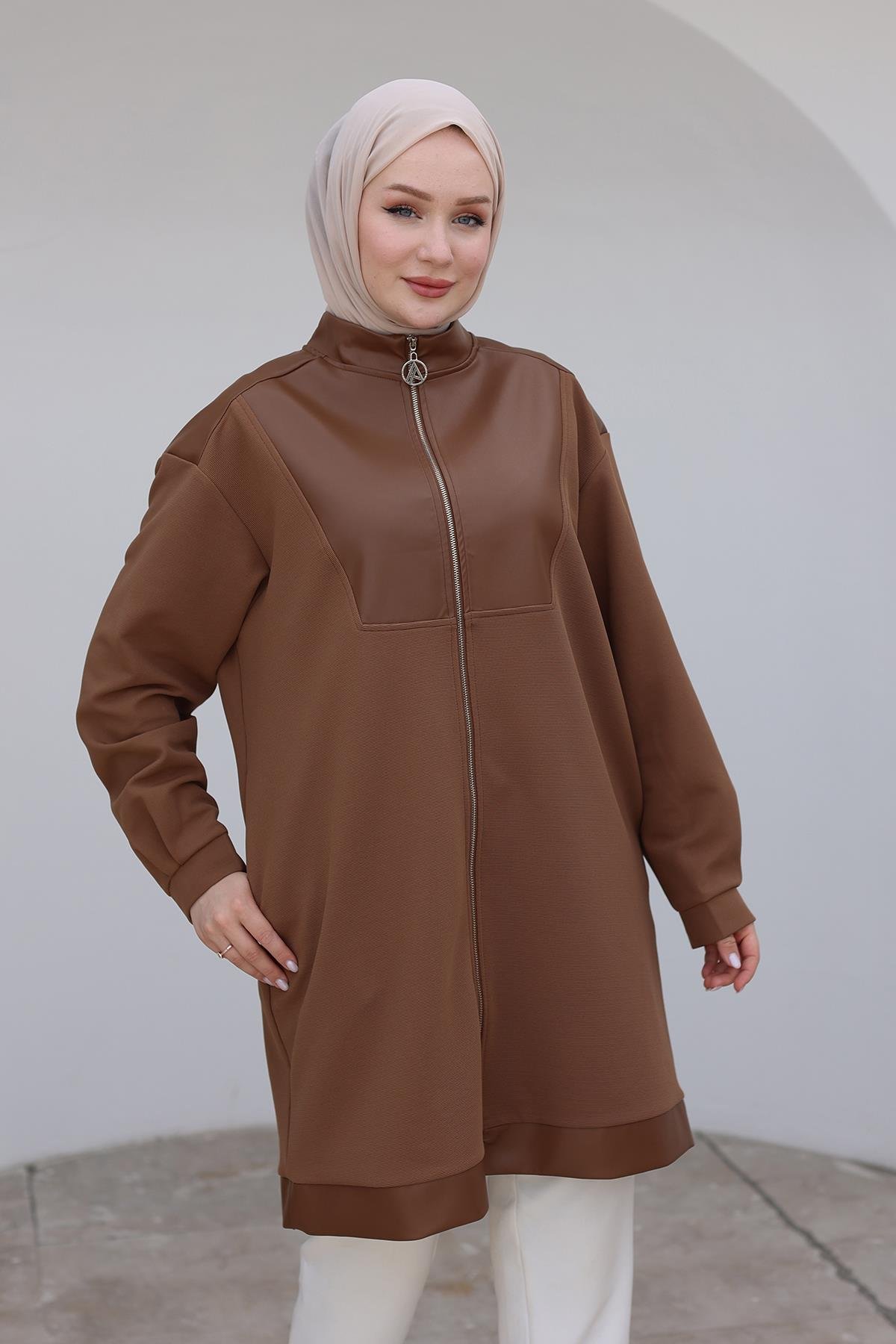ARMİNE TREND Fermuarlı Deri Detaylı Tunik-Camel 24KT452 ARMİNE TREND Fermuarlı Deri Detaylı Tunik-Camel 24KT452