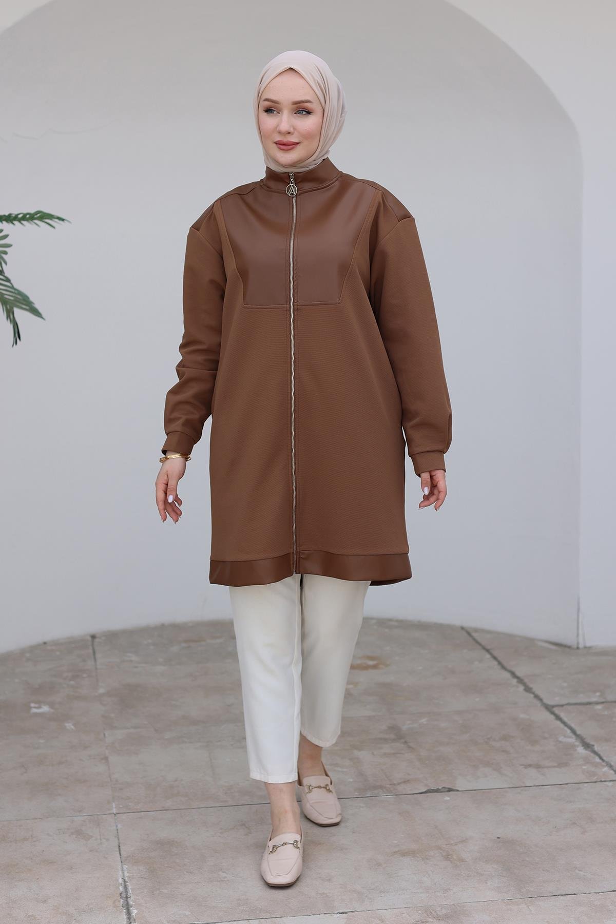 ARMİNE TREND Fermuarlı Deri Detaylı Tunik-Camel 24KT452 ARMİNE TREND Fermuarlı Deri Detaylı Tunik-Camel 24KT452
