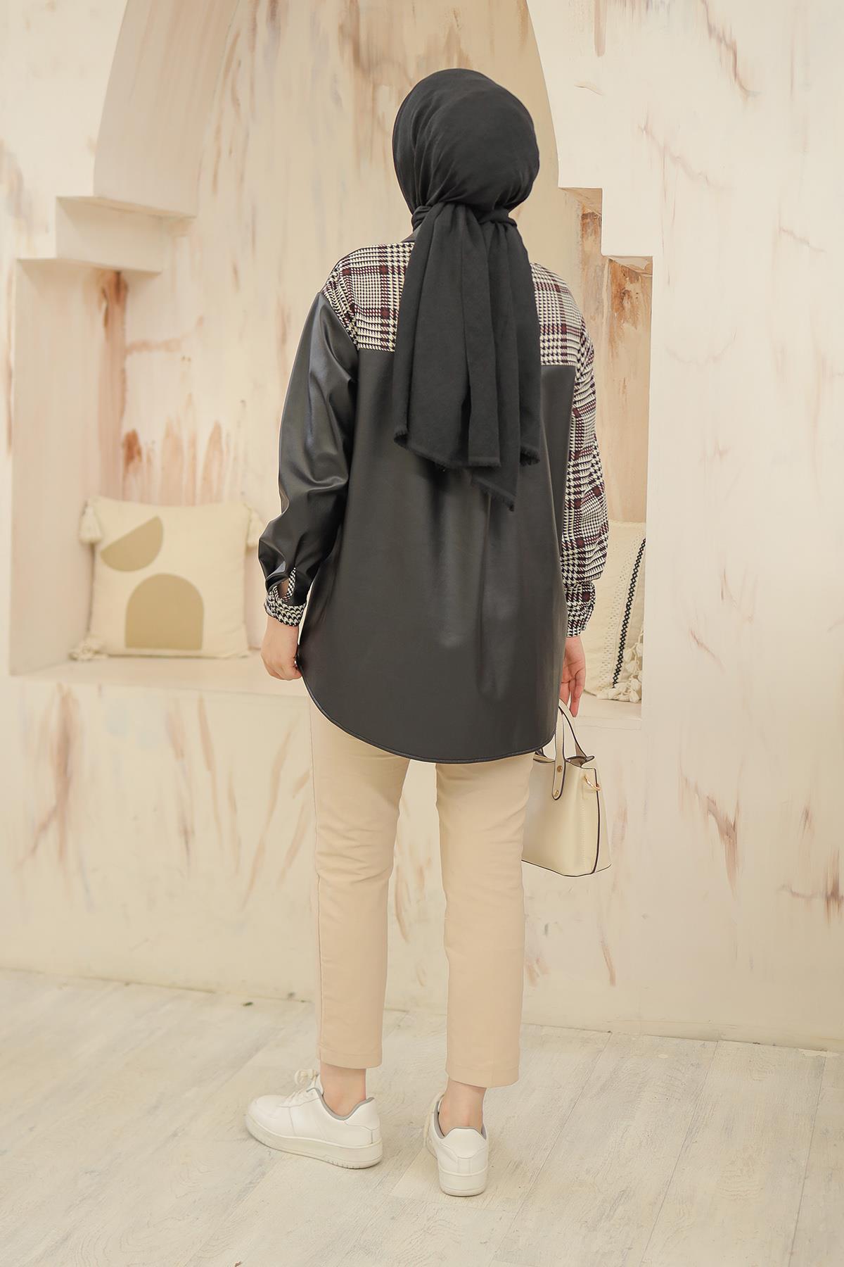ARMİNE TREND Gömlek Yaka Gizli Düğmeli Tunik Siyah 24KT405 ARMİNE TREND Gömlek Yaka Gizli Düğmeli Tunik Siyah 24KT405
