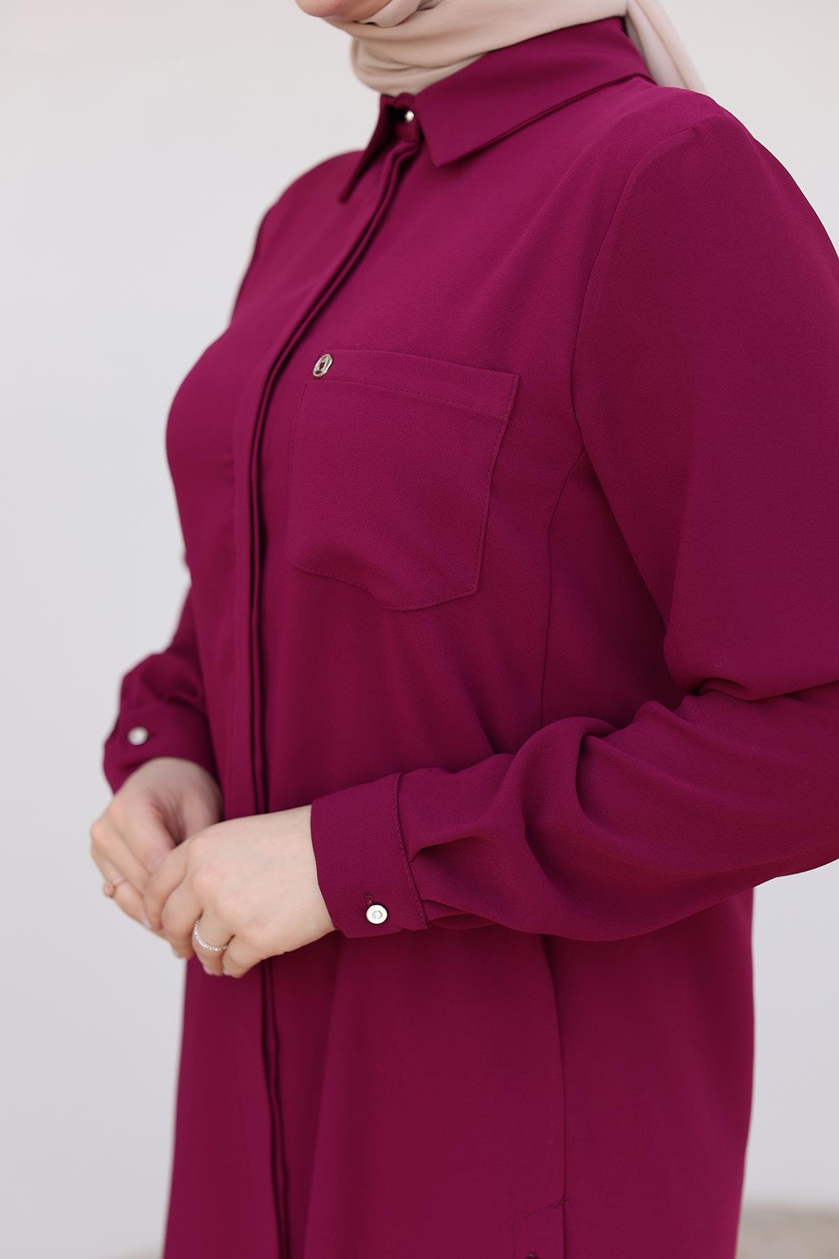 ARMİNE TREND Gömlek Yakalı Gizli Düğmeli Tunik-Vişne 24KT473 ARMİNE TREND Gömlek Yakalı Gizli Düğmeli Tunik-Vişne 24KT473