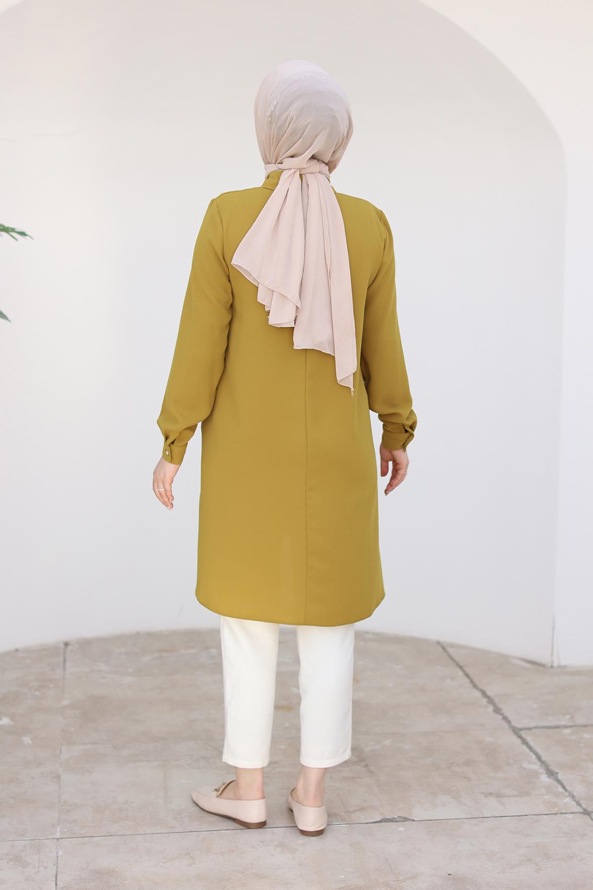 ARMİNE TREND Gömlek Yakalı Gizli Düğmeli Tunik-Hardal 24KT473 ARMİNE TREND Gömlek Yakalı Gizli Düğmeli Tunik-Hardal 24KT473