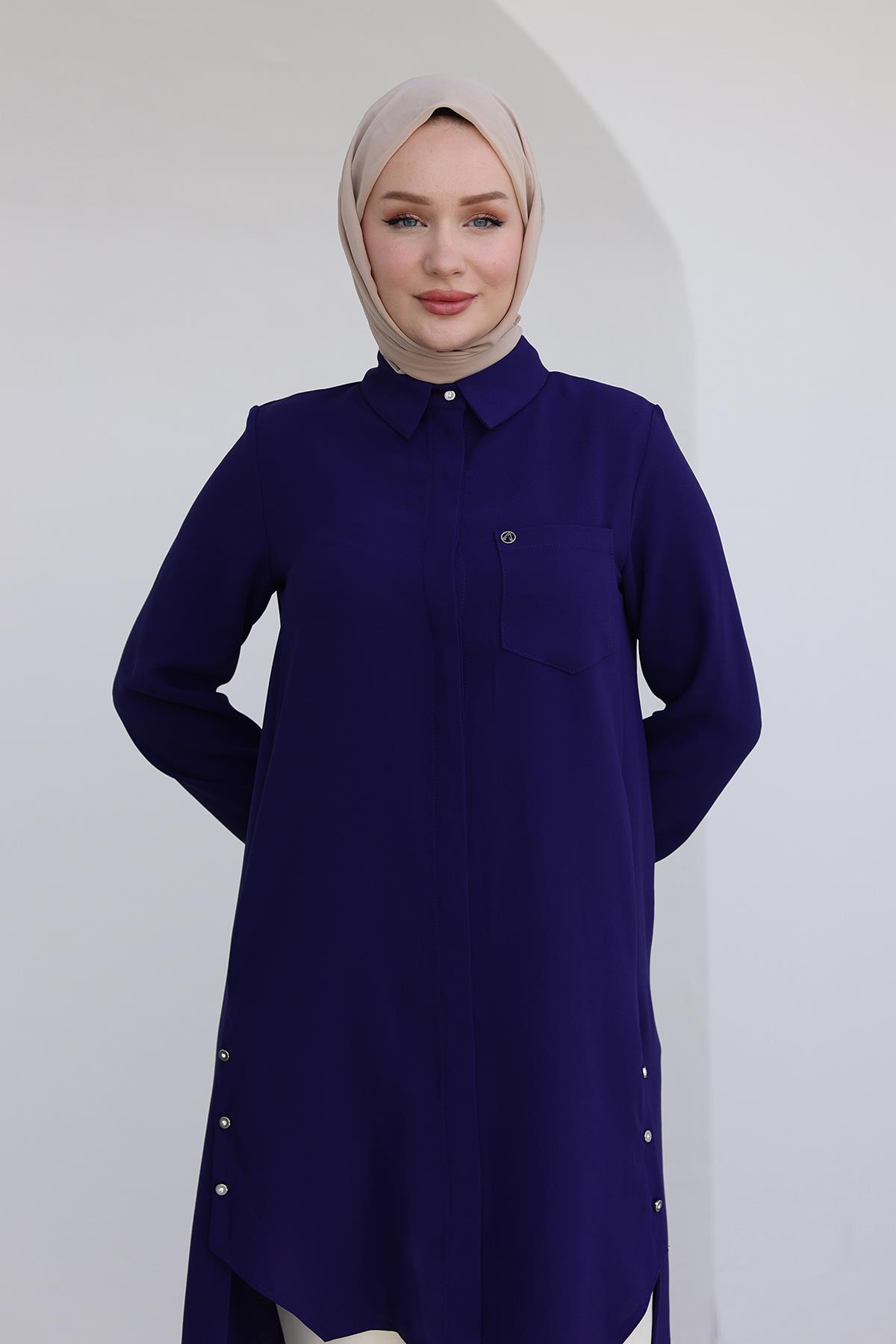 ARMİNE TREND Gömlek Yakalı Gizli Düğmeli Tunik-Morcivert 24kt473 ARMİNE TREND Gömlek Yakalı Gizli Düğmeli Tunik-Morcivert 24kt473