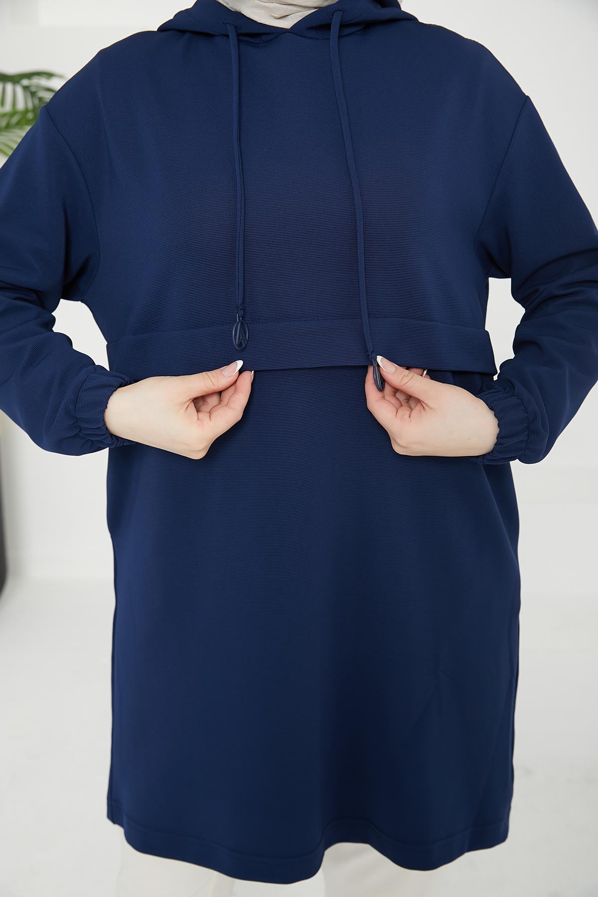 ARMİNE TREND Kapüşonlu Kolları Lastikli Tunik-Lacivert 24KT454 ARMİNE TREND Kapüşonlu Kolları Lastikli Tunik-Lacivert 24KT454