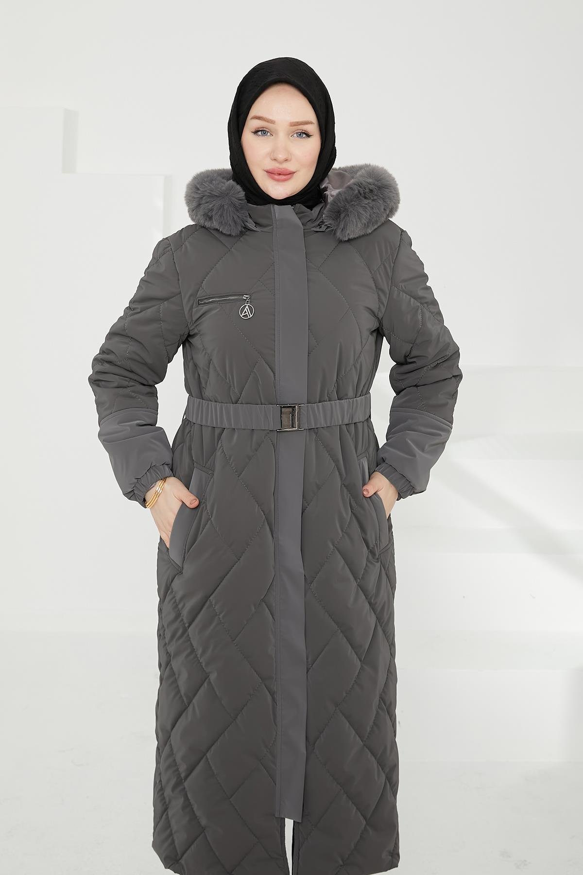 ARMİNE TREND Kolları Lastikli Seyyar Kapüşonlu Kapitone-Gri 24KT728 ARMİNE TREND Kolları Lastikli Seyyar Kapüşonlu Kapitone-Gri 24KT728