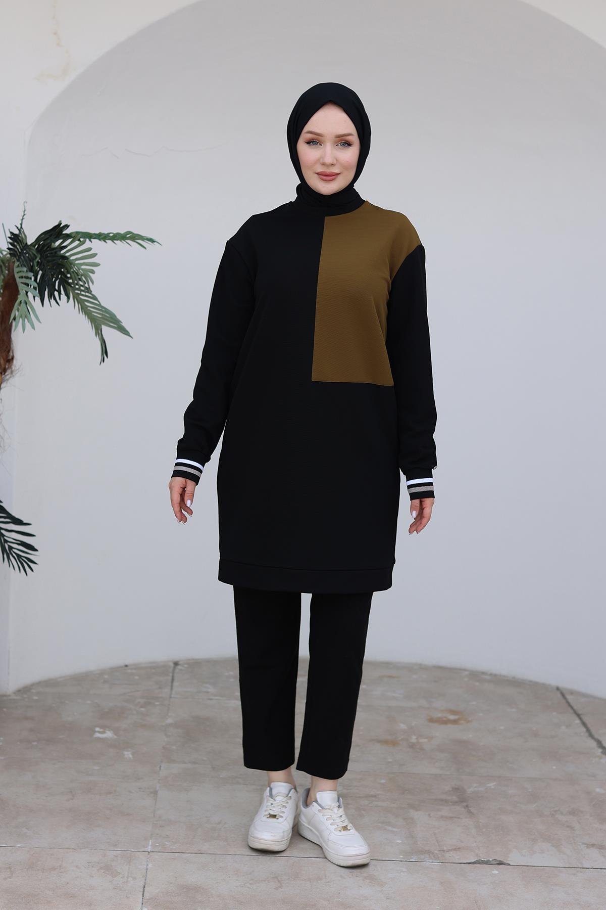 ARMİNE TREND Kolları Ribanalı Tunik-Siyah/Yeşil 24KT478 ARMİNE TREND Kolları Ribanalı Tunik-Siyah/Yeşil 24KT478