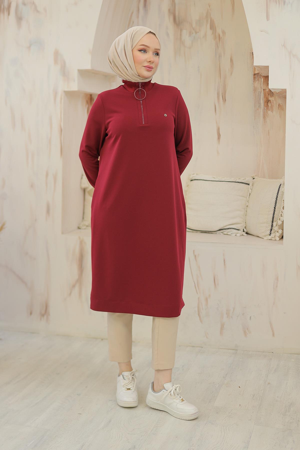 ARMİNE TREND Kolları Ribanalı Yarım Fermuarlı Tunik Bordo 24KT436 ARMİNE TREND Kolları Ribanalı Yarım Fermuarlı Tunik Bordo 24KT436