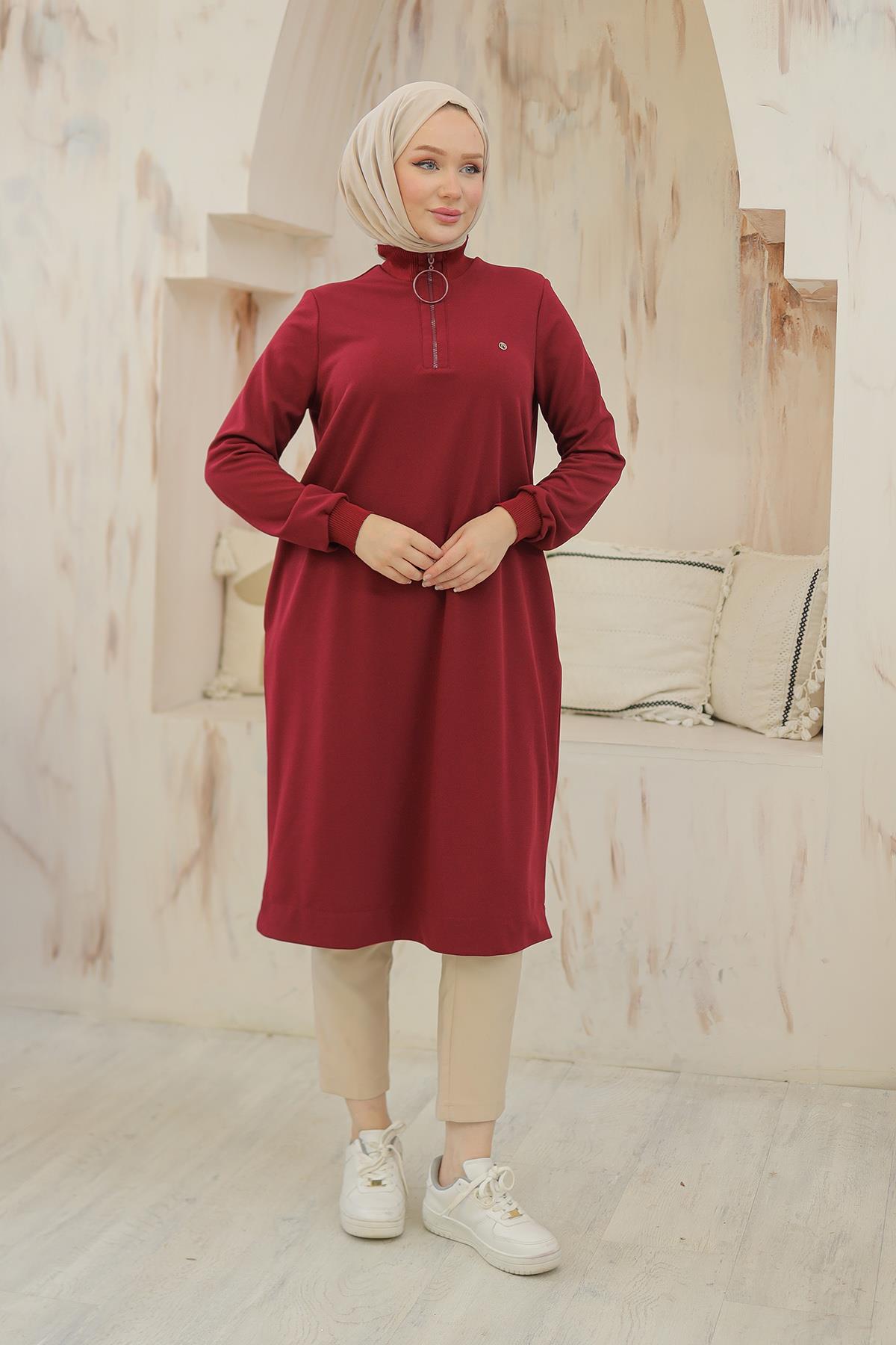 ARMİNE TREND Kolları Ribanalı Yarım Fermuarlı Tunik Bordo 24KT436 ARMİNE TREND Kolları Ribanalı Yarım Fermuarlı Tunik Bordo 24KT436