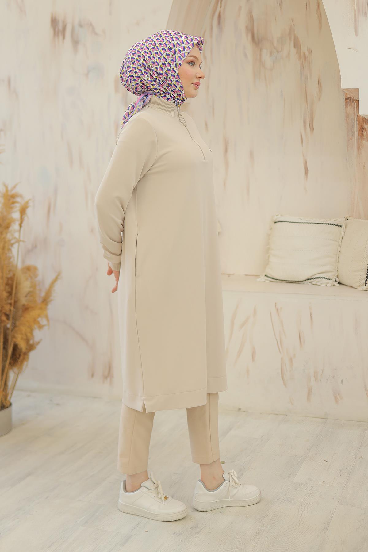 ARMİNE TREND Kolları Ribanalı Yarım Fermuarlı Tunik Taş 24KT436 ARMİNE TREND Kolları Ribanalı Yarım Fermuarlı Tunik Taş 24KT436