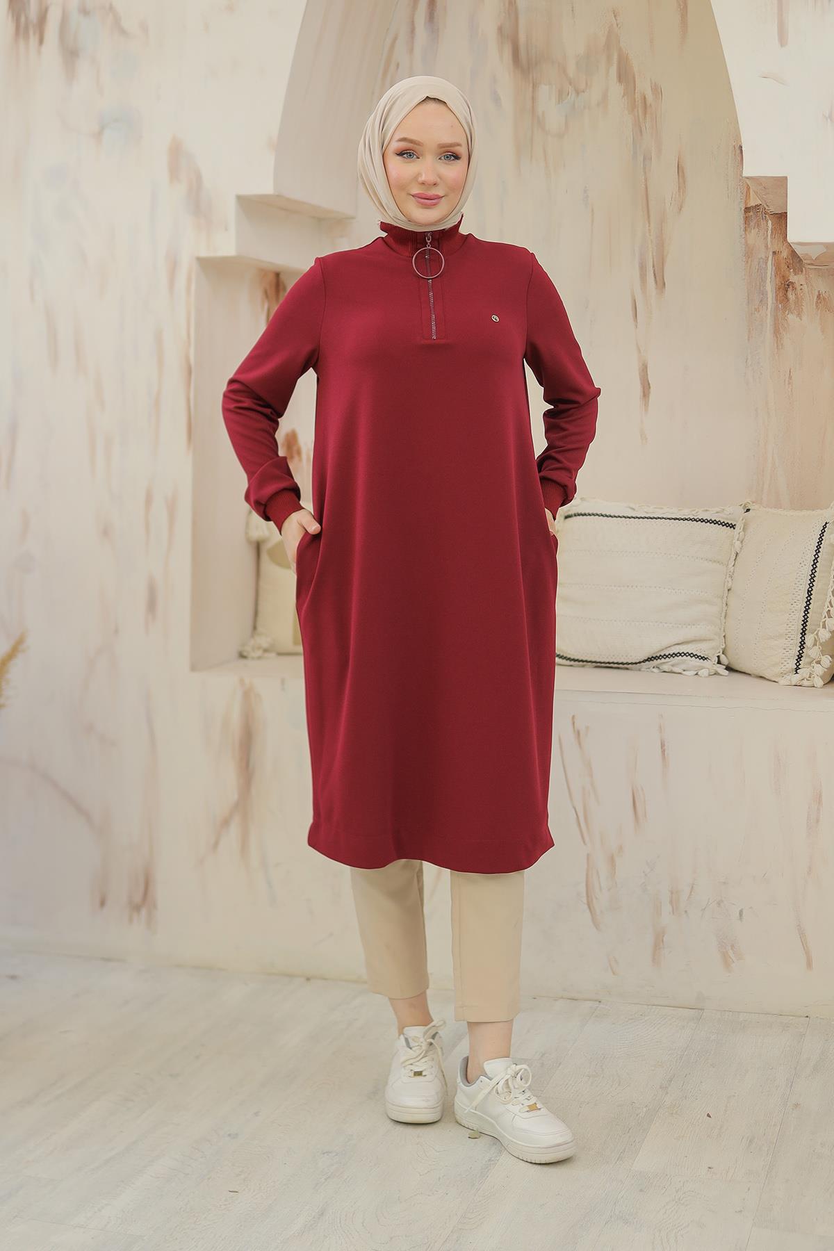 ARMİNE TREND Kolları Ribanalı Yarım Fermuarlı Tunik Bordo 24KT436 ARMİNE TREND Kolları Ribanalı Yarım Fermuarlı Tunik Bordo 24KT436