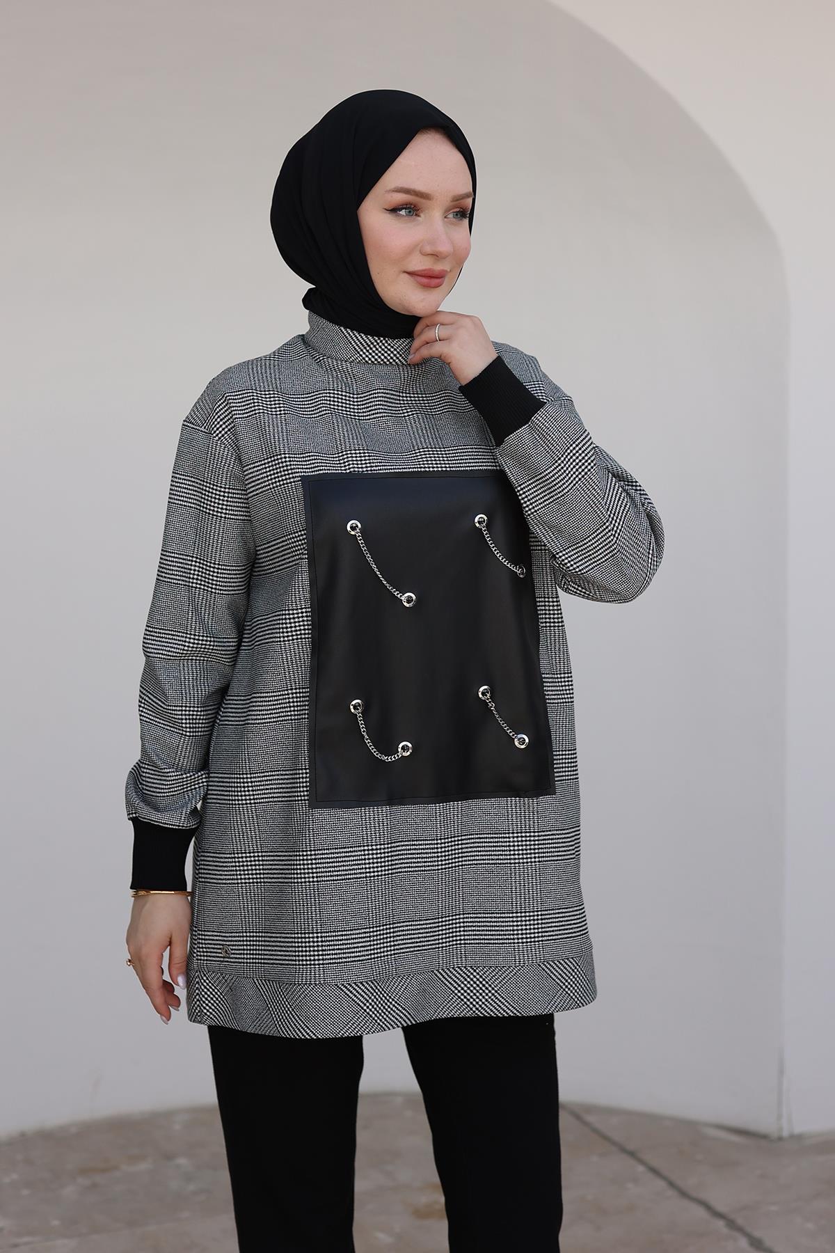 ARMİNE TREND Kolları Ribanalı Zincir Detaylı Tunik-Siyah 24KT467 ARMİNE TREND Kolları Ribanalı Zincir Detaylı Tunik-Siyah 24KT467