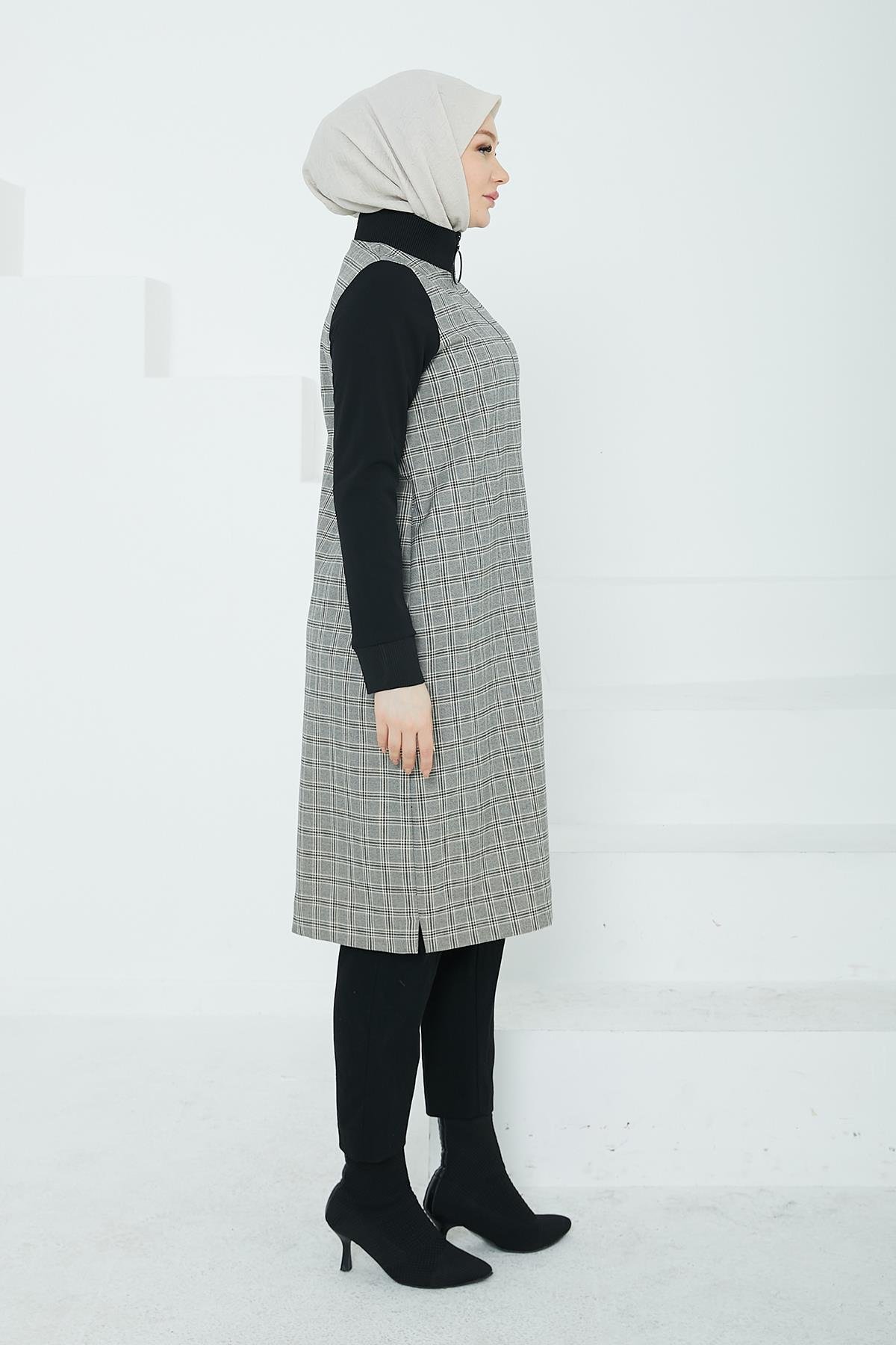 ARMİNE TREND Kolları ve Yakası Ribanalı Yarım Fermuarlı Tunik-Gri 24KT482 ARMİNE TREND Kolları ve Yakası Ribanalı Yarım Fermuarlı Tunik-Gri 24KT482