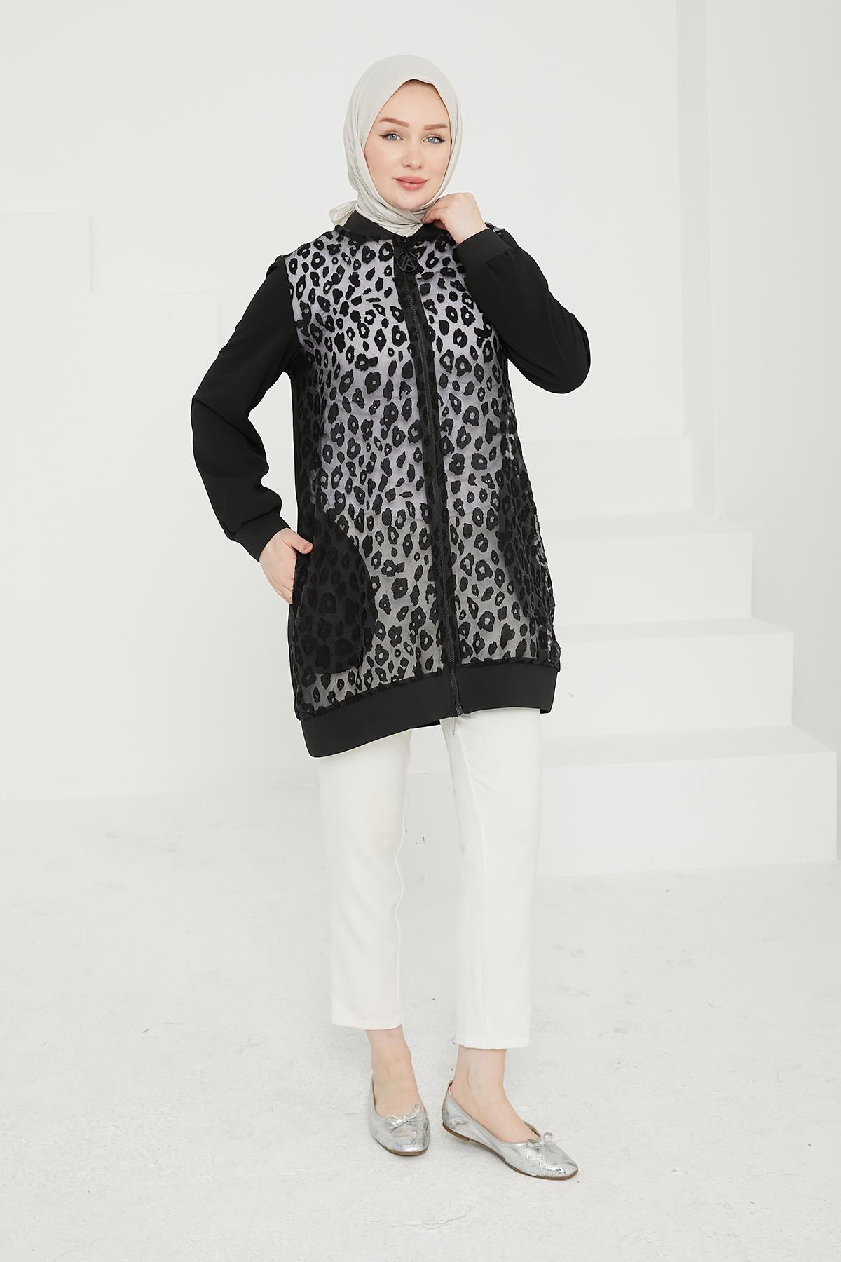 ARMİNE TREND Önü Desenli Organze Kumaş Astarsız Tunik-Siyah 24KT431 ARMİNE TREND Önü Desenli Organze Kumaş Astarsız Tunik-Siyah 24KT431