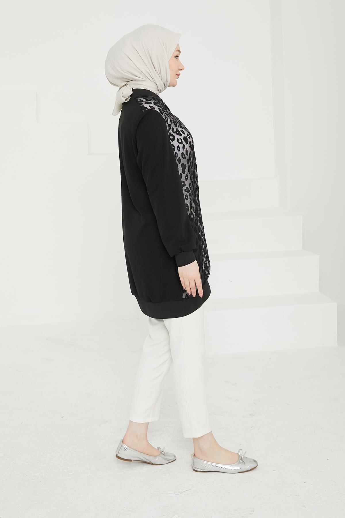 ARMİNE TREND Önü Desenli Organze Kumaş Astarsız Tunik-Siyah 24KT431 ARMİNE TREND Önü Desenli Organze Kumaş Astarsız Tunik-Siyah 24KT431