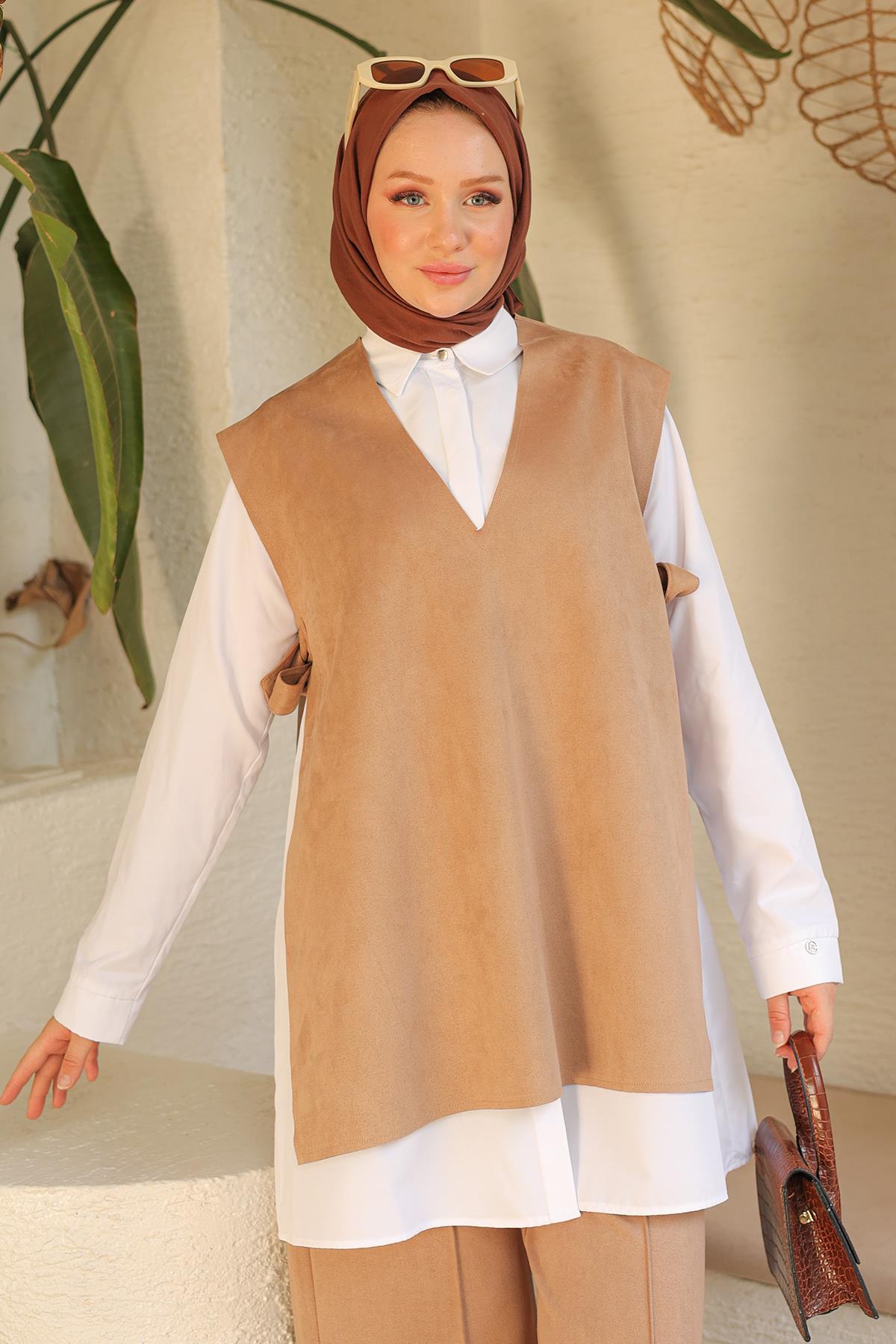 ARMİNE TREND Pantolonlu Gömlek ve Yelekli Üçlü Takım Vizon 24KT601 ARMİNE TREND Pantolonlu Gömlek ve Yelekli Üçlü Takım Vizon 24KT601