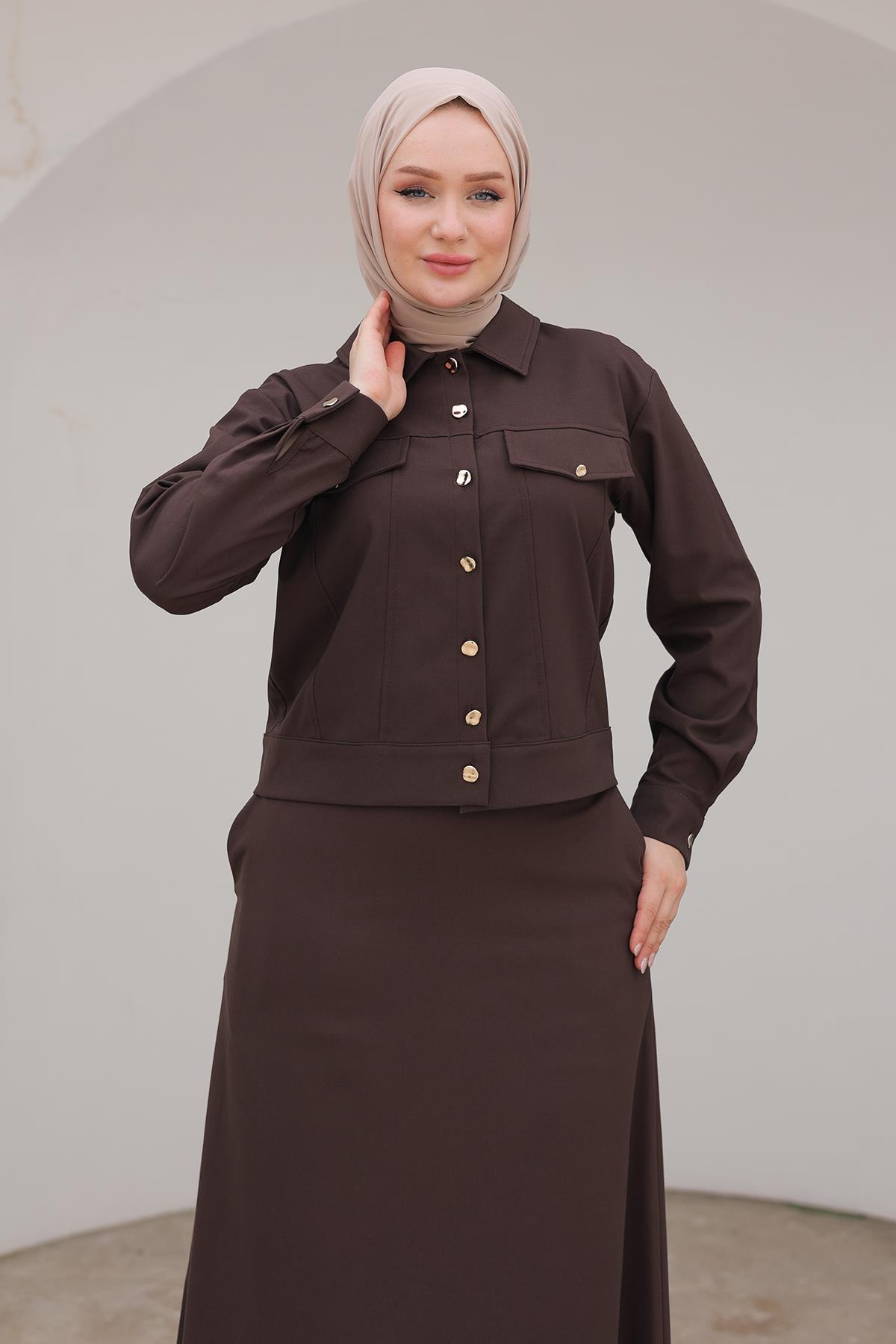ARMİNE TREND Poliviskon Etekli İkili Takım Kahverengi 24KT623 ARMİNE TREND Poliviskon Etekli İkili Takım Kahverengi 24KT623