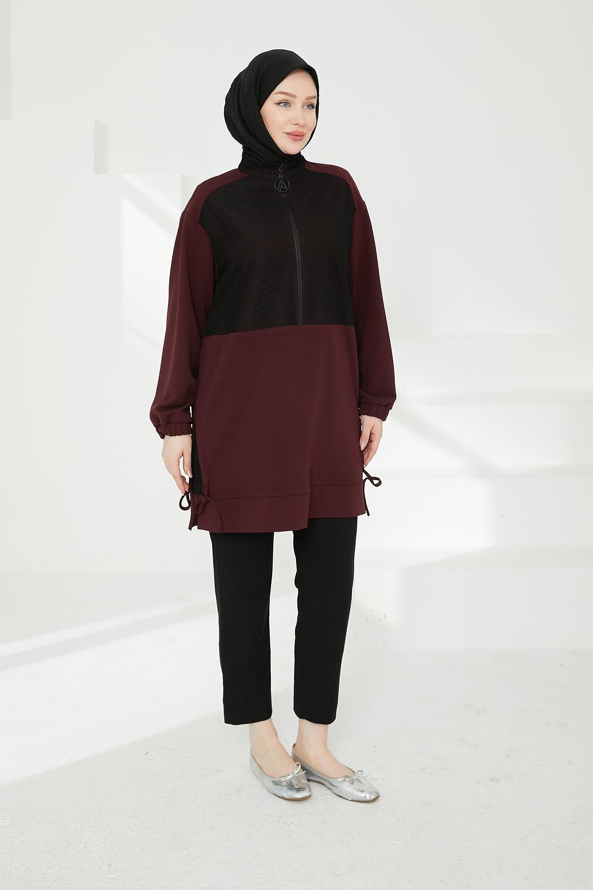 ARMİNE TREND Yarım Fermuarlı File Detaylı Tunik-Bordo 24KT434 ARMİNE TREND Yarım Fermuarlı File Detaylı Tunik-Bordo 24KT434