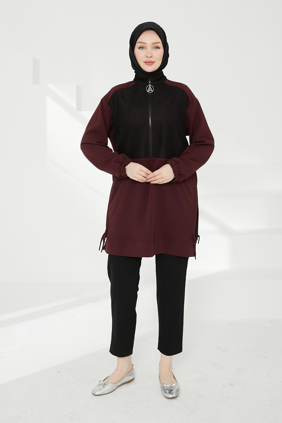 ARMİNE TREND Yarım Fermuarlı File Detaylı Tunik-Bordo 24KT434 ARMİNE TREND Yarım Fermuarlı File Detaylı Tunik-Bordo 24KT434