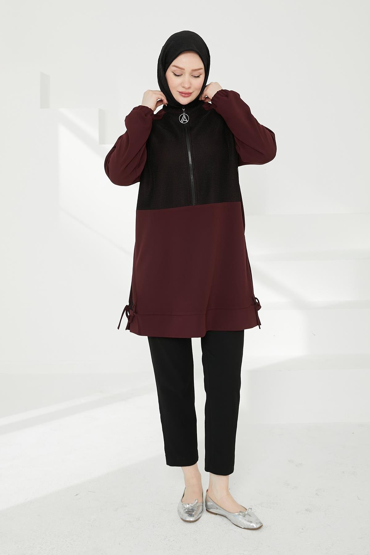 ARMİNE TREND Yarım Fermuarlı File Detaylı Tunik-Bordo 24KT434 ARMİNE TREND Yarım Fermuarlı File Detaylı Tunik-Bordo 24KT434