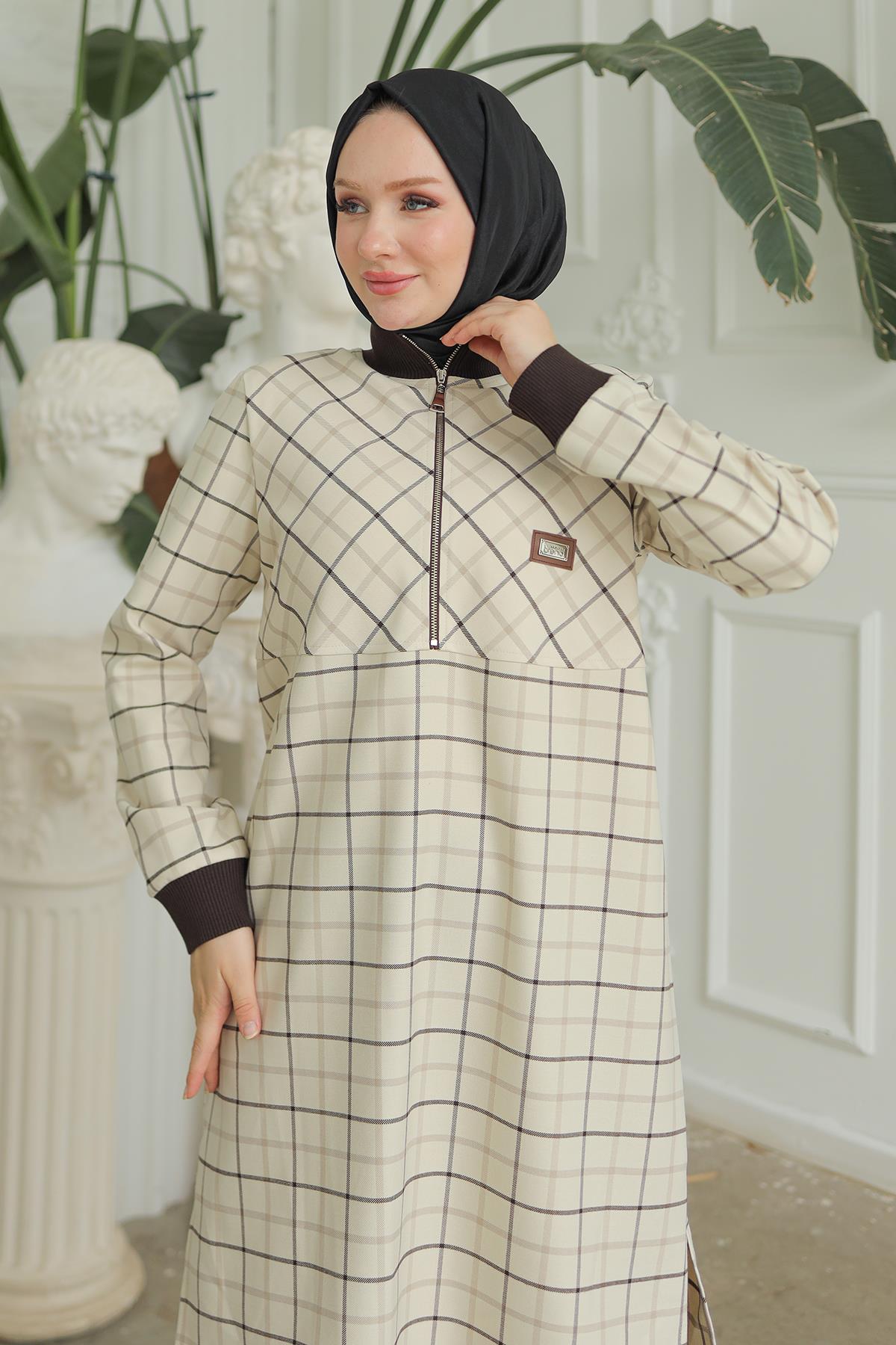 ARMİNE TREND Yarım Fermuarlı Kolları Ribanalı Tunik Bej 24KT416 ARMİNE TREND Yarım Fermuarlı Kolları Ribanalı Tunik Bej 24KT416