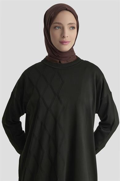  Yarısı Baklava Desenli Triko Tunik Siyah 25YTD4118