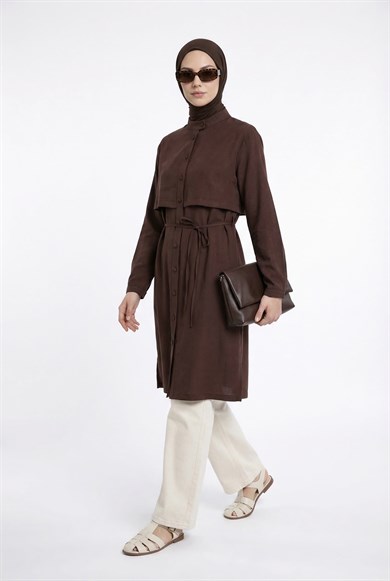 Aller Detaylı Beli İpli Uzun Tunik Acı Kahve 26YT412