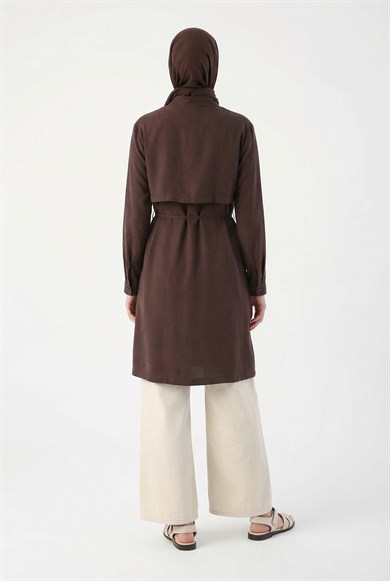 Aller Detaylı Beli İpli Uzun Tunik Acı Kahve 26YT412