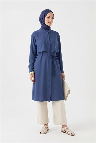 Aller Detaylı Beli İpli Uzun Tunik İndigo 26YT412