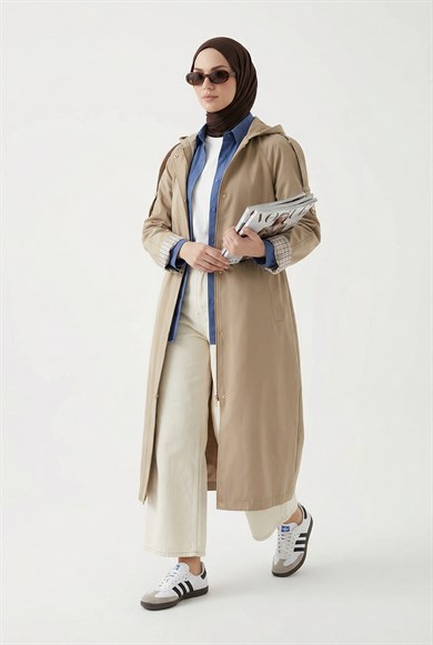 Allerli Belden Sıkmalı Astarı Ekoseli Kap Bej 26YT802