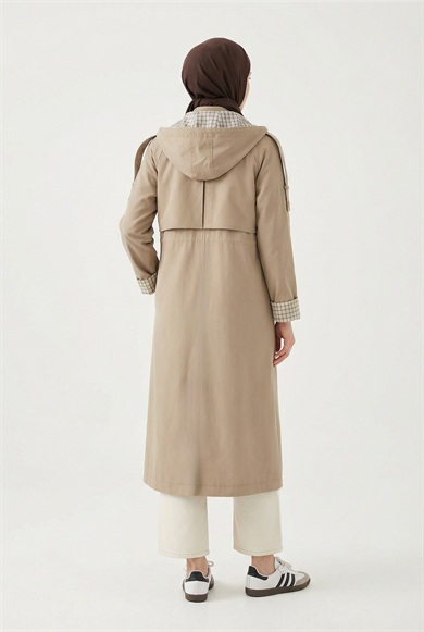 Allerli Belden Sıkmalı Astarı Ekoseli Kap Bej 26YT802