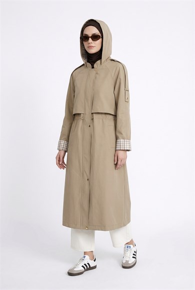 Allerli Belden Sıkmalı Astarı Ekoseli Kap Bej 26YT802